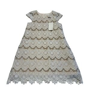 Camilla Girl's Size 7 Dress Metallic Lace Overlay Rose Gold Formal Occasion NWT